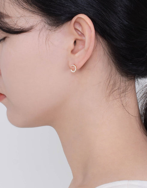 Golden Crescent CZ Sterling Silver Studs with Gold Plating